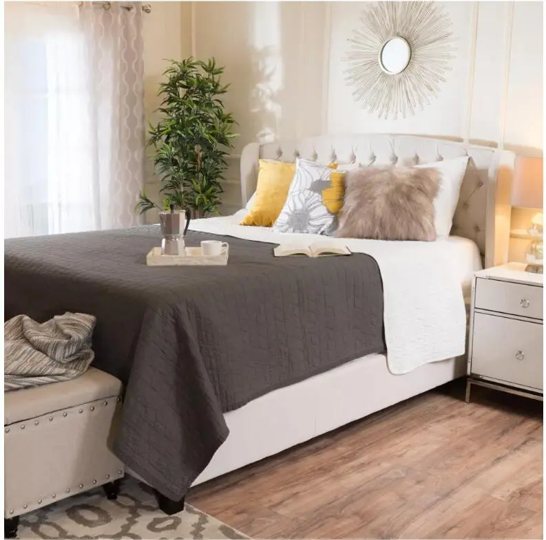 Alberta Fully Upholstered Queen Bed Ivory Fabric Whole Bed nh-sunfay