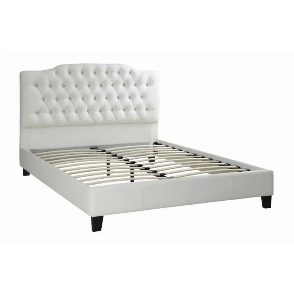 Grandiose Queen Size Bed Large Tufted Headboard White Upholstered Bed Frame royal hampton