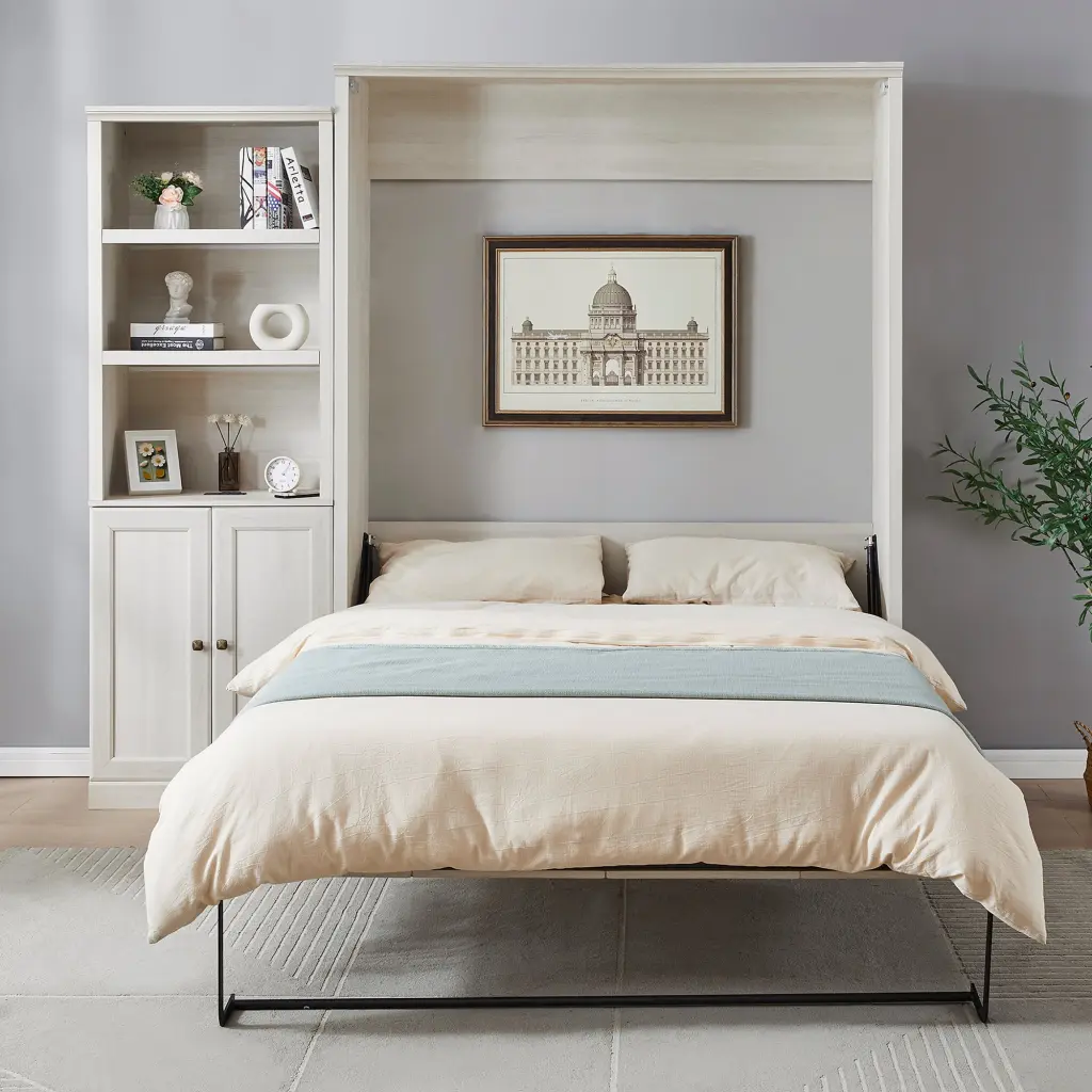 Queen Size Half Self Close And Open Murphy Bed 1 Side Cabinet Storage bed best