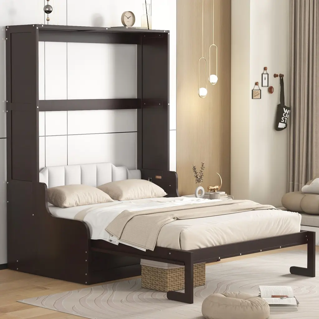 Queen Size Murphy Bed Wall Bed Cushion, Espresso Queen Espresso Md lucky furniture