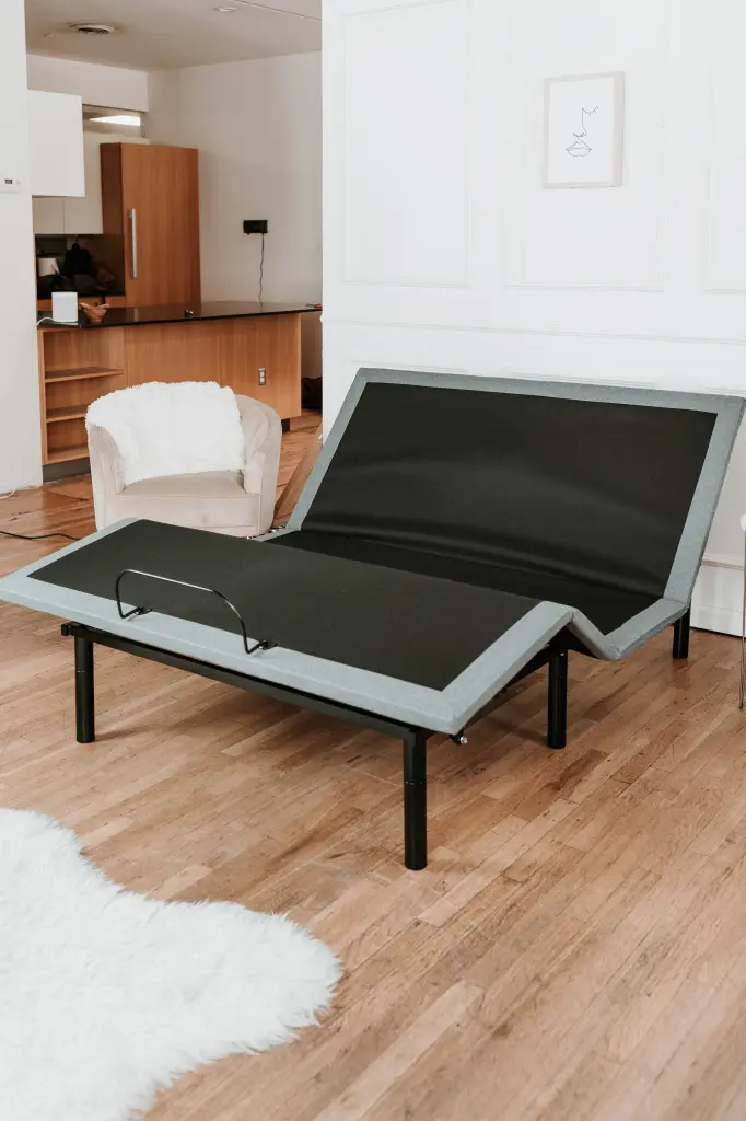 BTX Flex Head Queen Adjustable Bed Frame Black Gray Upholstered Modern Design omne sleep