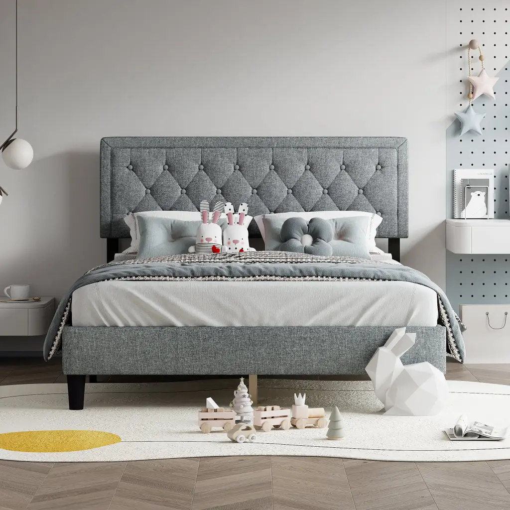 Queen Size Panel Bed Frame Adjustable Button Tufted Headboard sarkozy