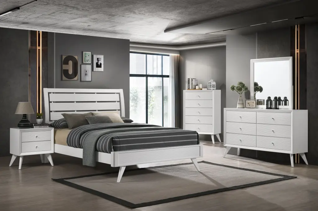 Cerys Queen Bed White Finish Bd01558Q White Mdf acme onsite store