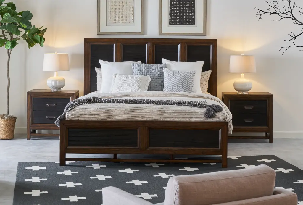 Branson Queen Size Panel Bed Two Tone Finish Box Spring bridgevine home