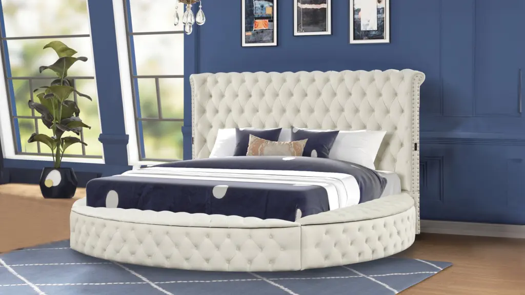 Hazel Modern Style Queen Bed USB Charger Wood Frame Cream galaxy home furnishings