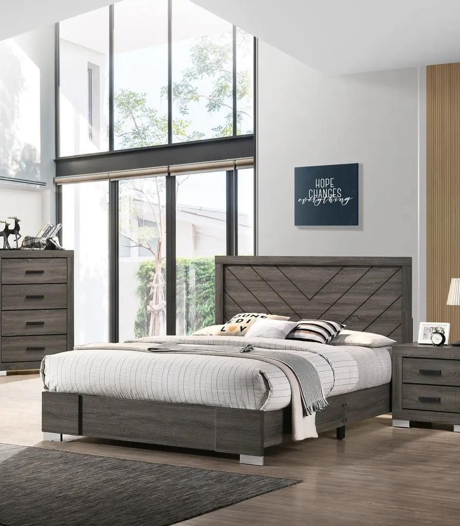 Contemporary Grey Queen Size Bed Frame - Modern Bedroom Furniture Unique Design kanepe
