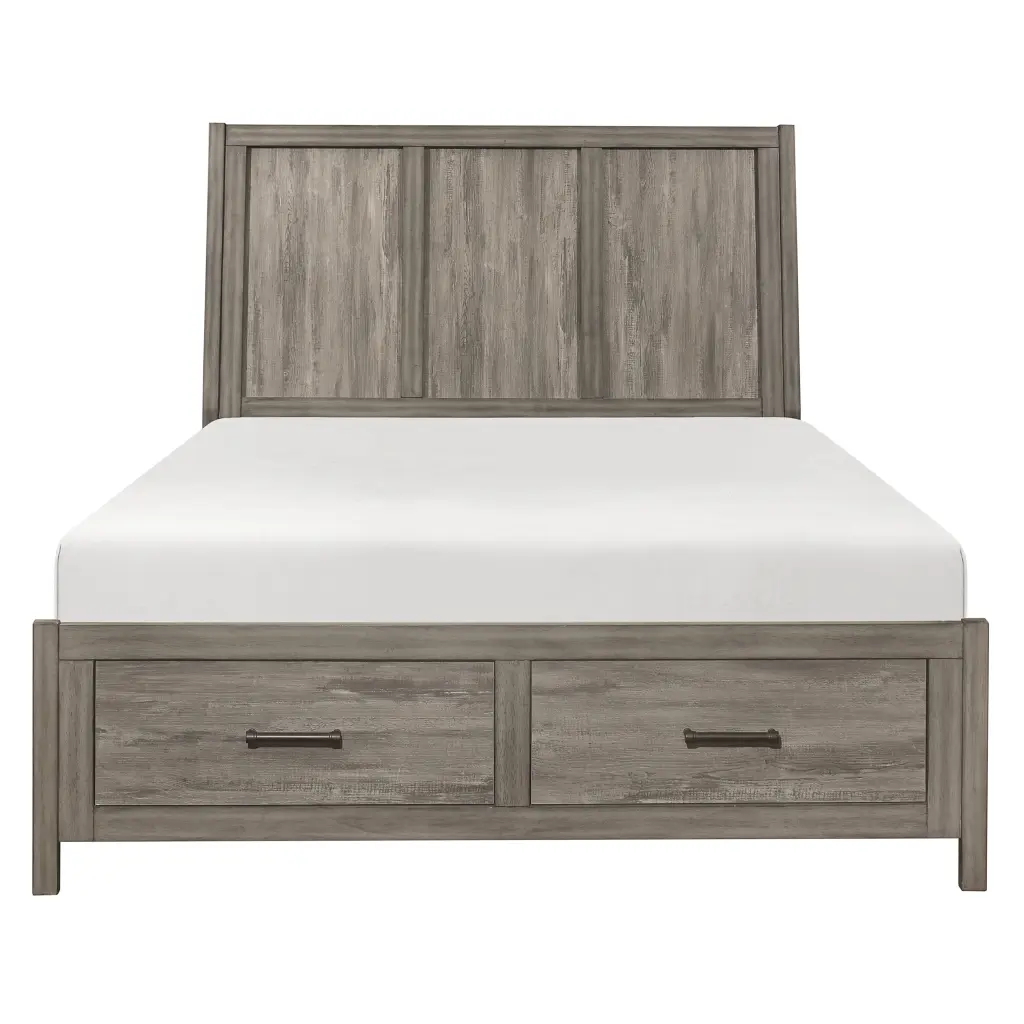 Rustic Style Queen Platform Bed Footboard Storage Drawers Weathered Finish kanepe