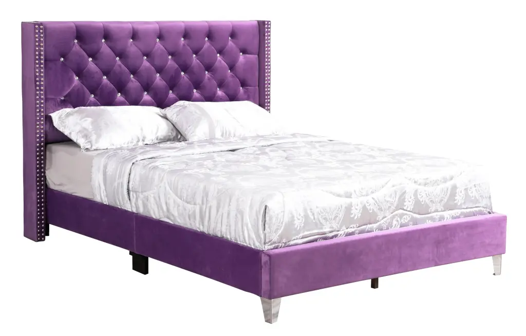 Julie G1921 QB UP Queen Upholstered Bed Purple Foam Velvet Headboard Bed Frame glory furniture