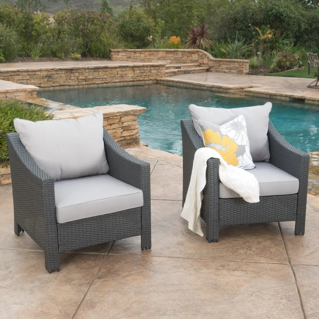Antibes 2Pcs Grey PE Rattan Iron Waterproof Armchairs nh-kisa
