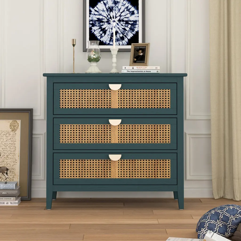 3 Drawer Cabinet Natural Rattan American Furniture Bedroom rnb