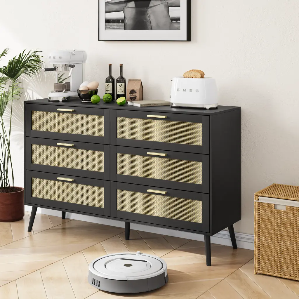 Rattan 6 Drawer Chest Dresser Modern Bedroom Storage Furniture Organizer zhonglei