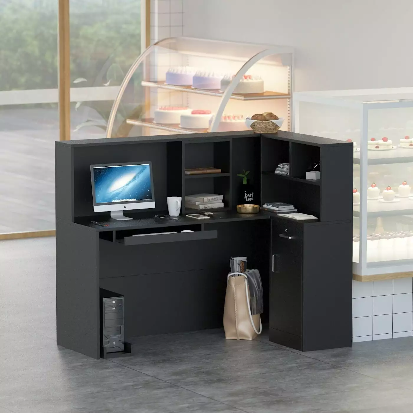 FUFU&GAGA L-Shape Wood Reception Desk Office Computer Desk FUFU & GAGA