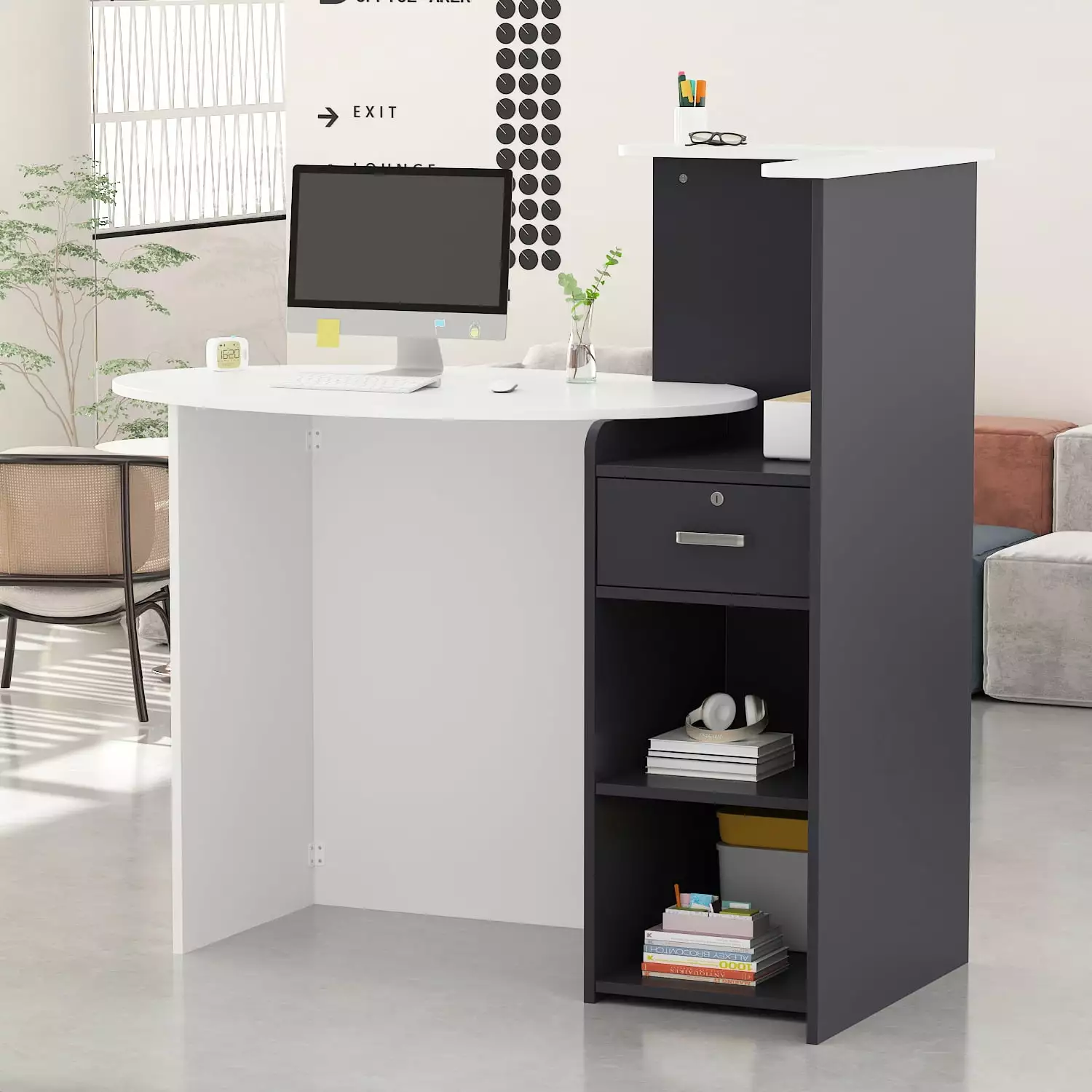 FUFU&GAGA Reception Desk Modern Office Front Desk Locked Drawer FUFU & GAGA