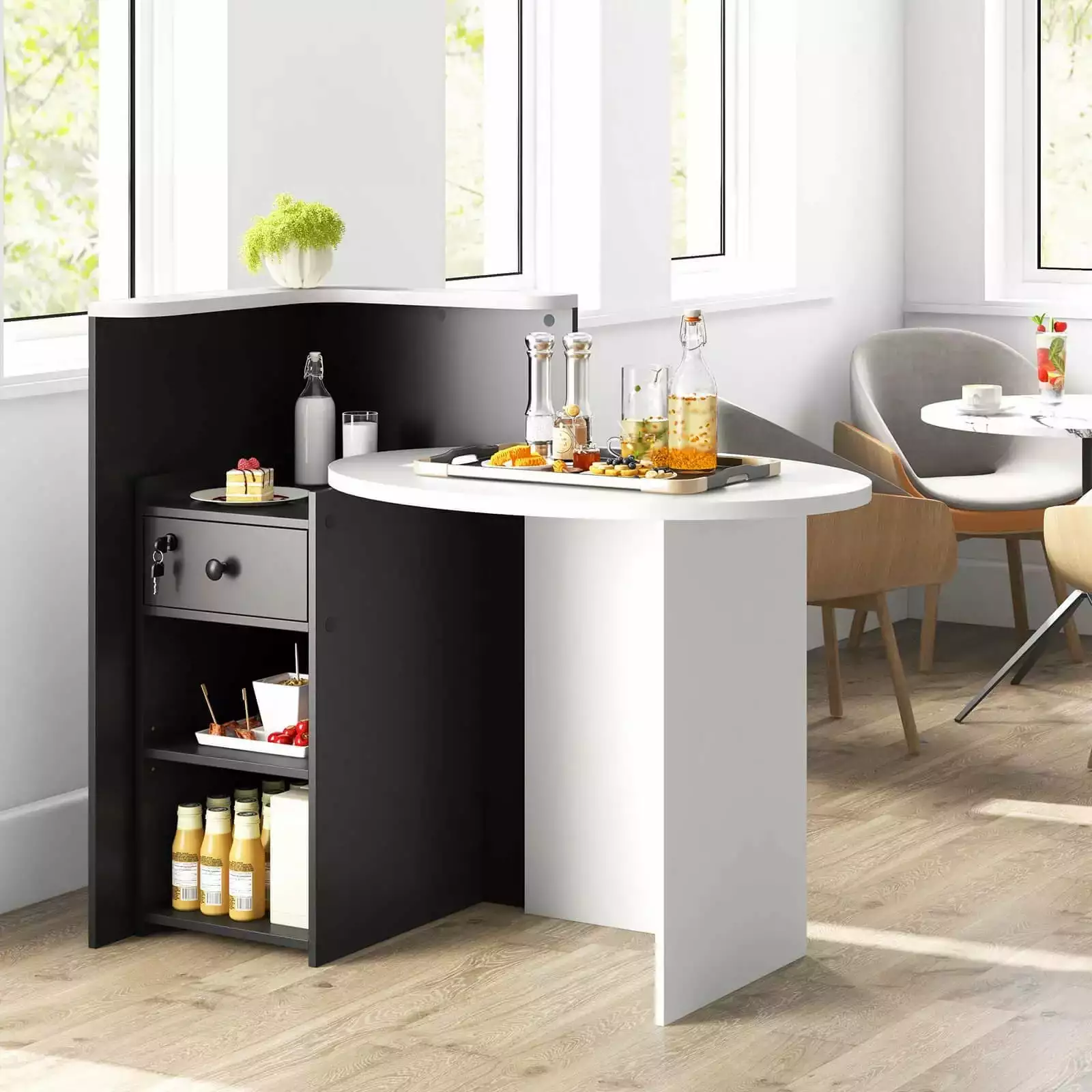 Harmijoy Front Reception Counter Desk Checkout Office Desk Open Shelf & Lockable Drawer