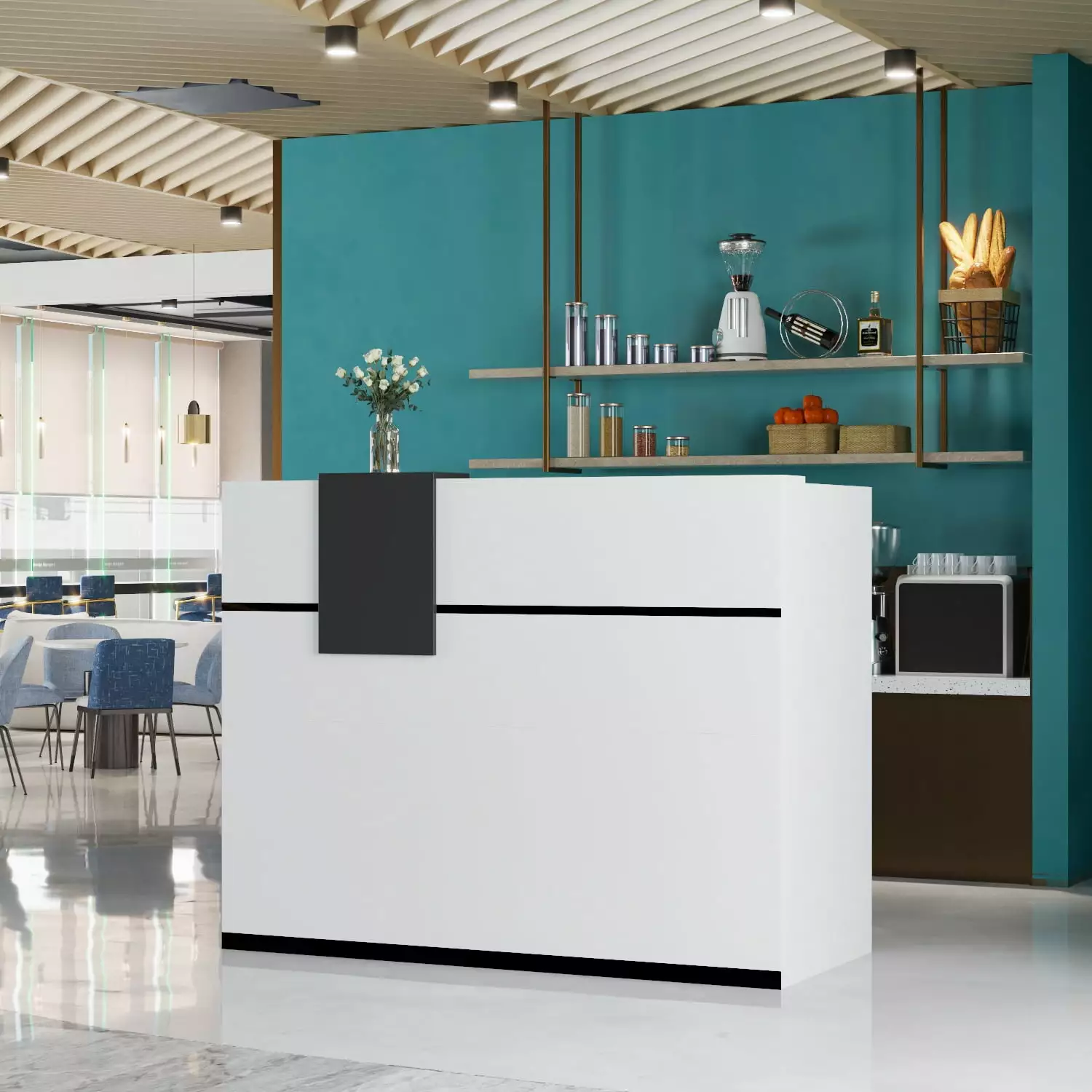 OXYLIFE Reception Desk Hutch Lockable Drawer and Storage Cabinet Office
