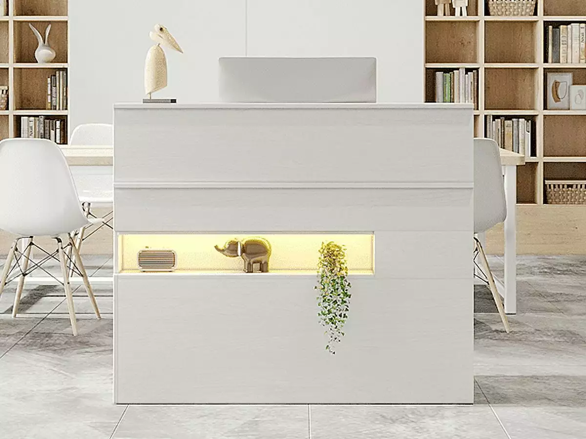 Reception Desk LED Lights and Power Outlets Salon Lobby Checkout Table RichYa