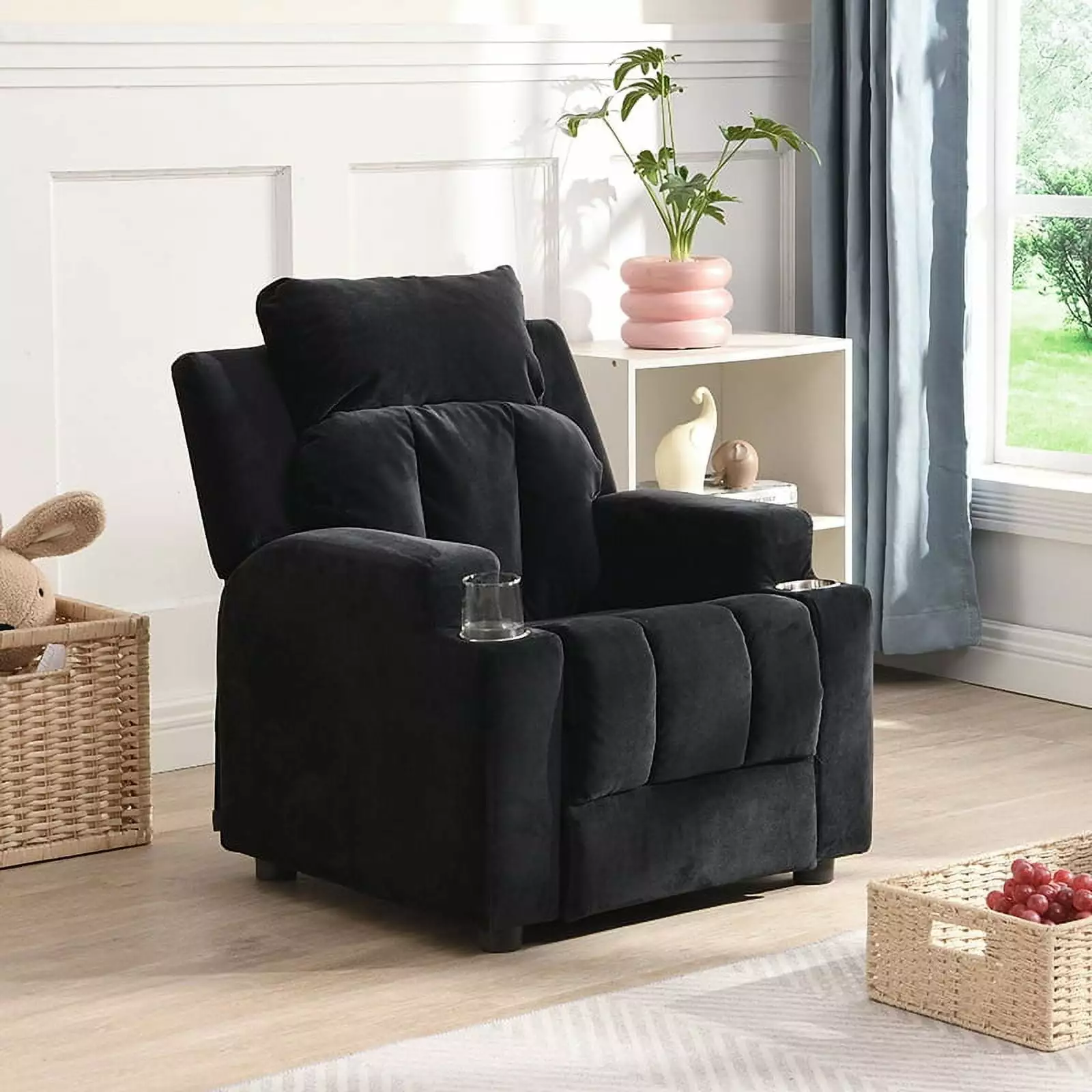 Homiyad Kids Velvet Recliner Chair Headrest and Footrest Toddlers