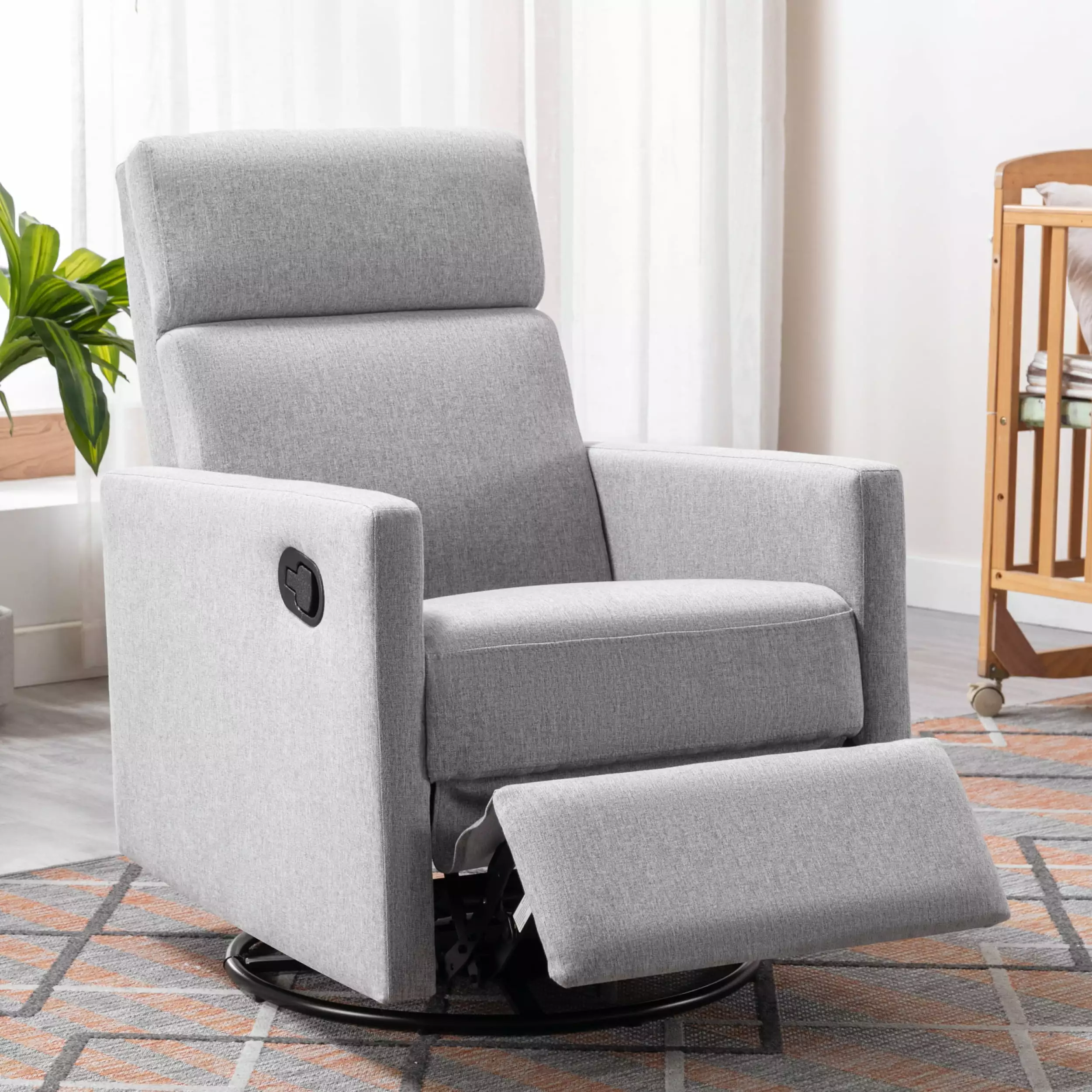 Modern Upholstered Rocker Nursery Chair Plush Seating Glider Swivel Recliner Chair Adults and Elderly Gray Miekor