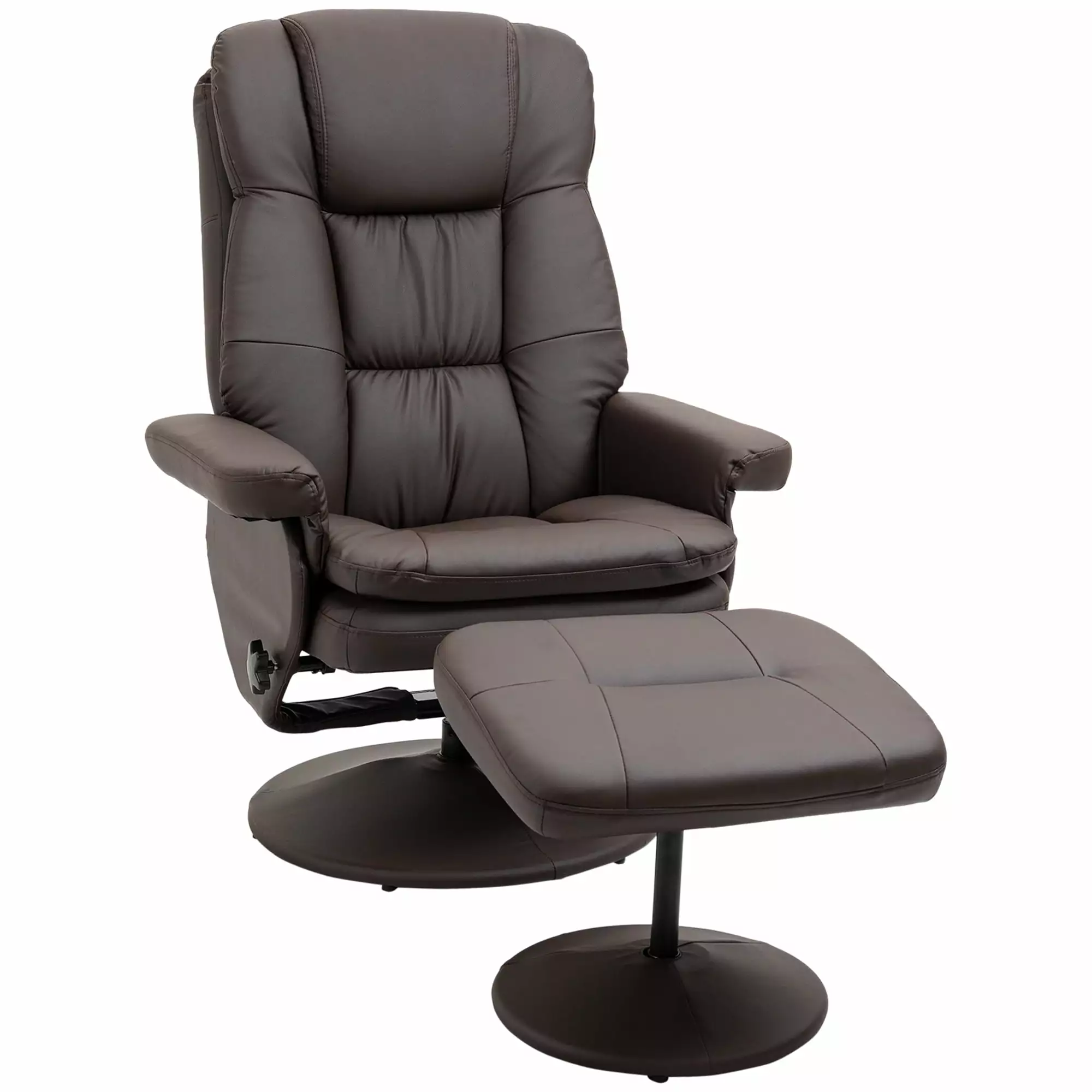 Recliner and Ottoman Wrapped Base Swivel PU Leather Brown Jamini