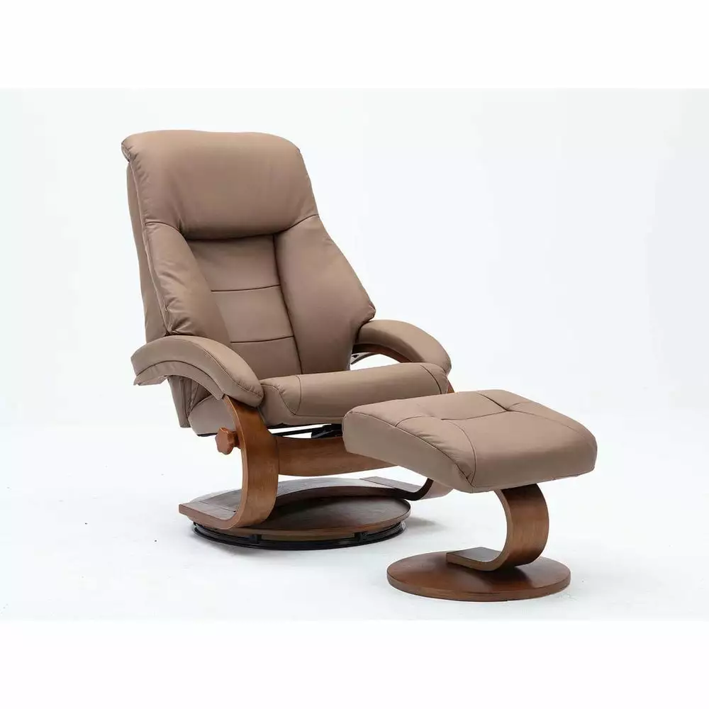 Relax-R Montreal Recliner and Ottoman Sand Top Grain Leather - Luxury Recliner Set Progressive Furniture