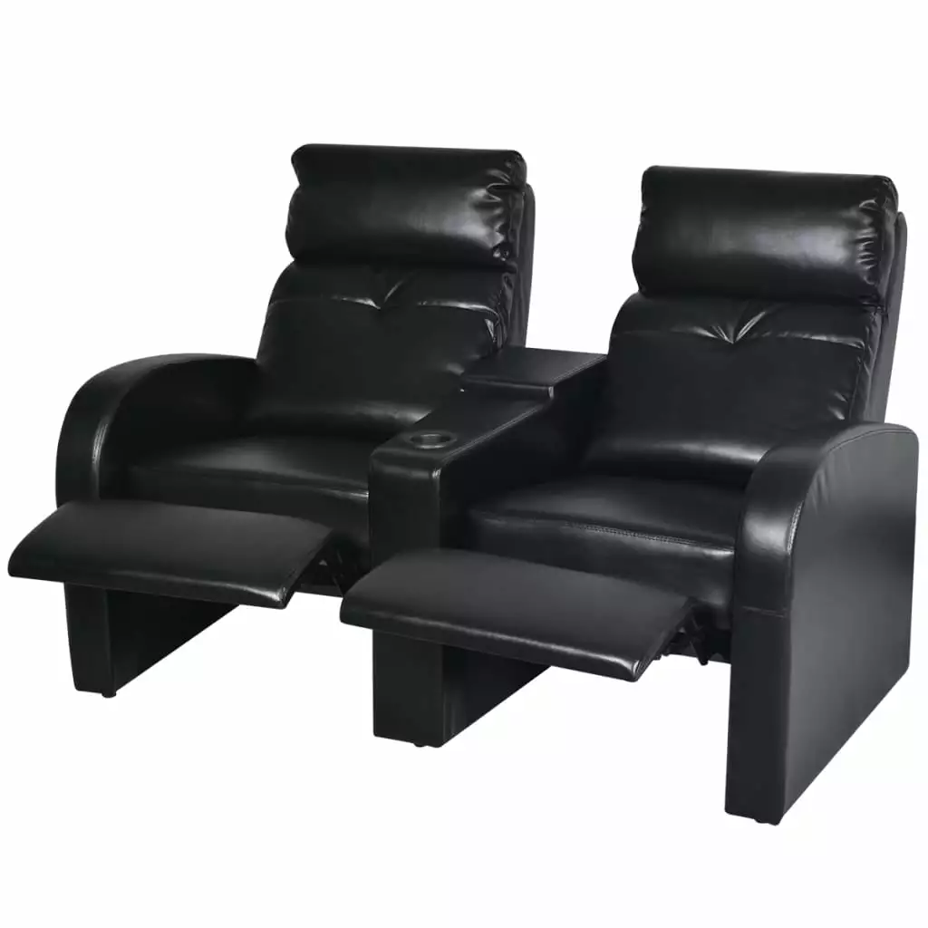 vidaXL 2-Seater Home Theater Recliner Sofa Black Faux Leather Comfortable Movie Seating