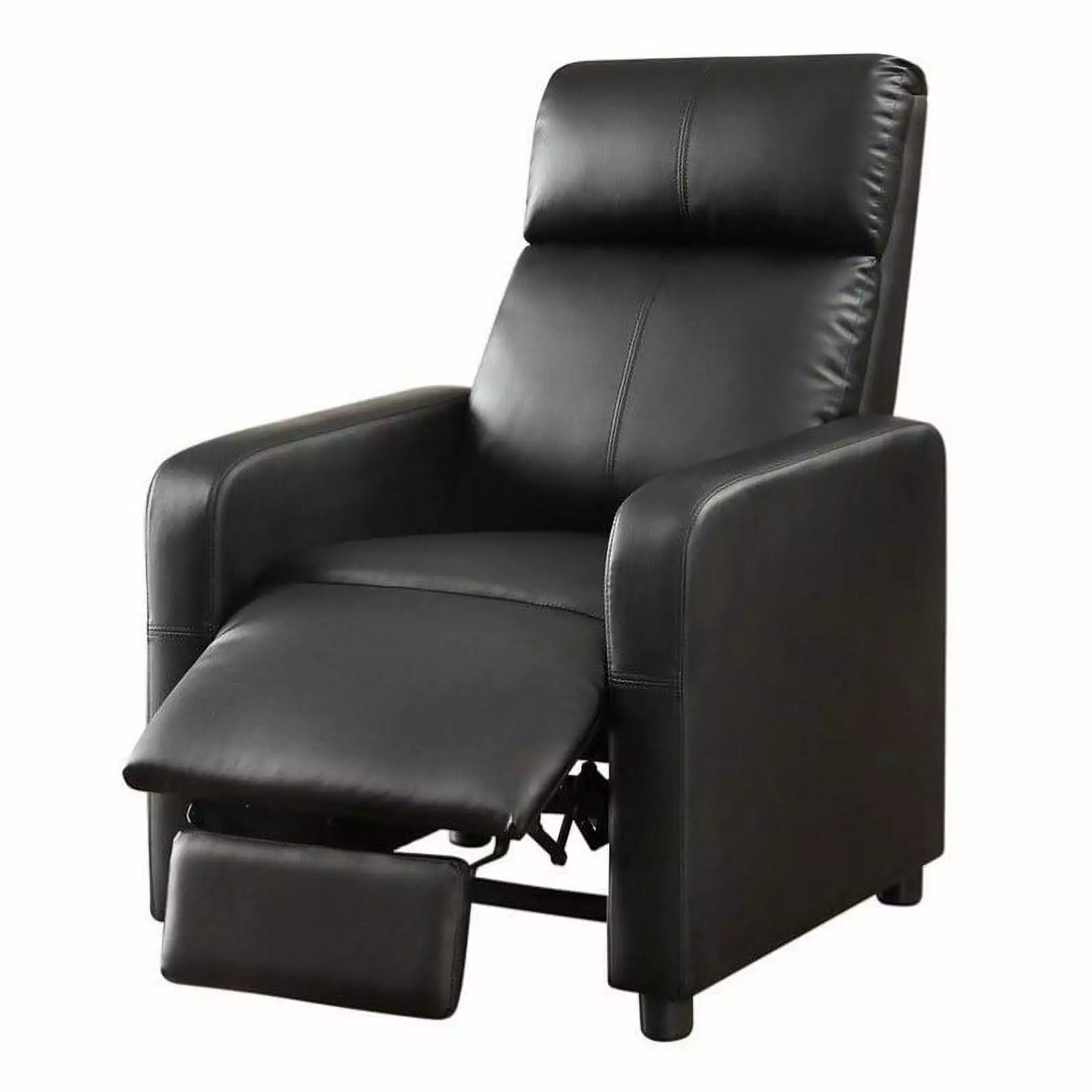 Bowery Hill Modern Faux Leather Push Back Home Theatre Recliner Black