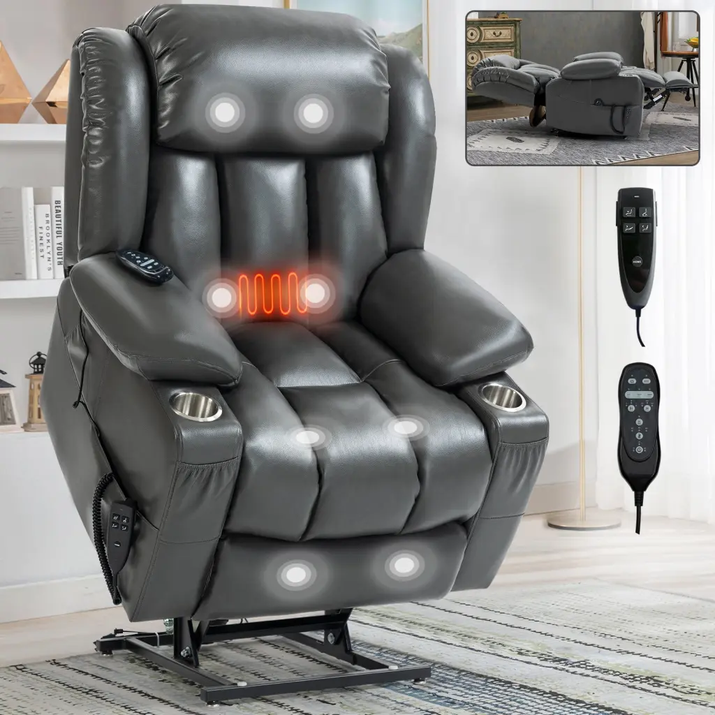 Dual Motor Infinite Position Power Lift Recliner Chair Up To 350 Lbs Leather comfortmax