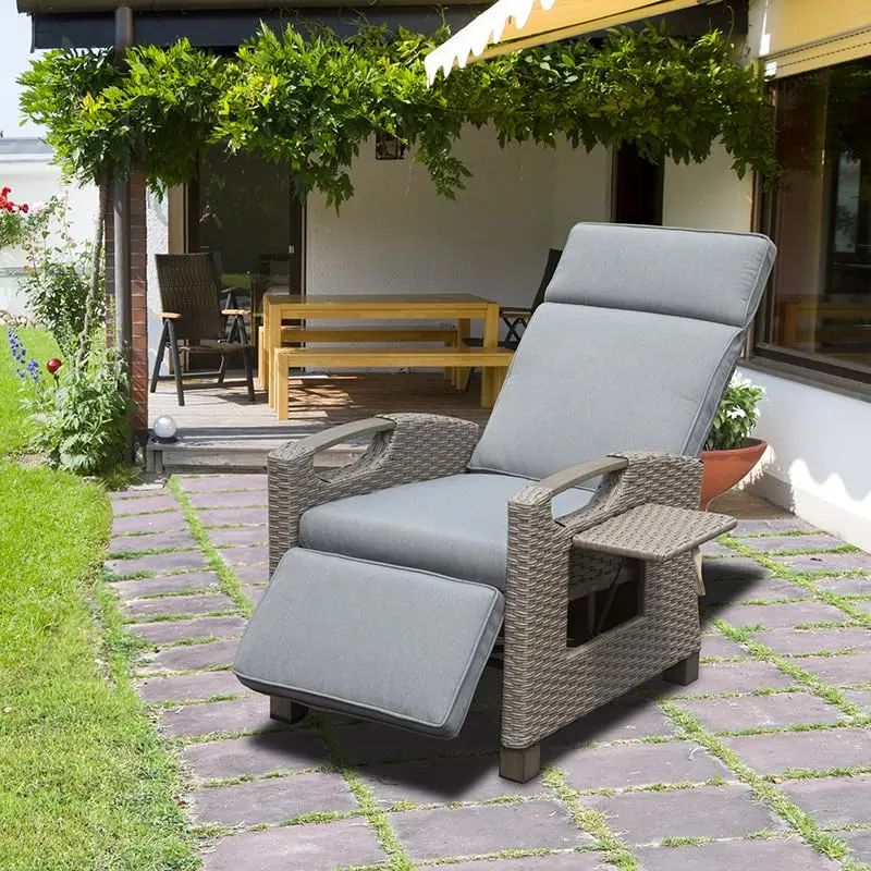 Outdoor Recliner Chair Patio Recliner Hand Woven Wicker Flip Table crefise patio life