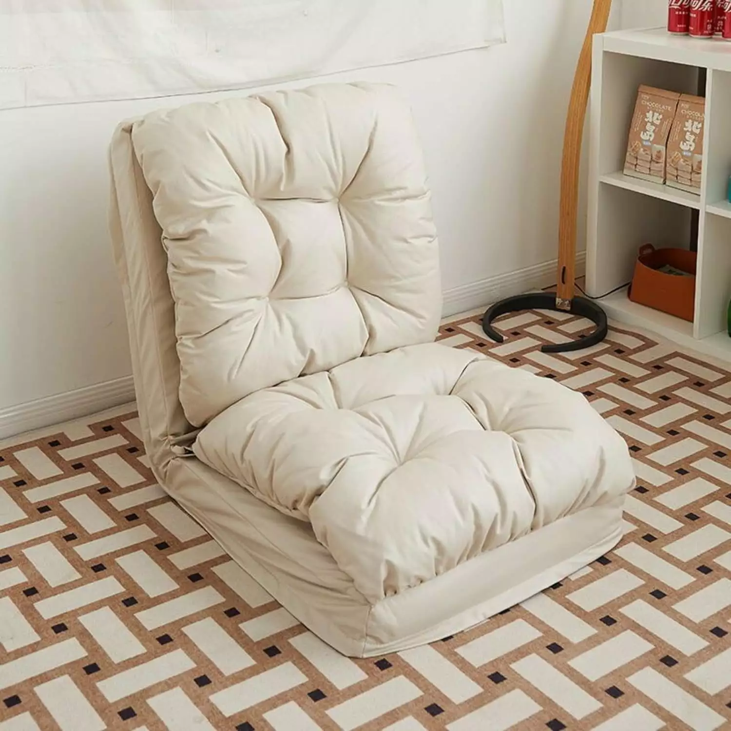 White Adjustable Recliner Floor Chair Sofa Bed 5 Position Convertible Flip Lounge Chair Living Room FJU