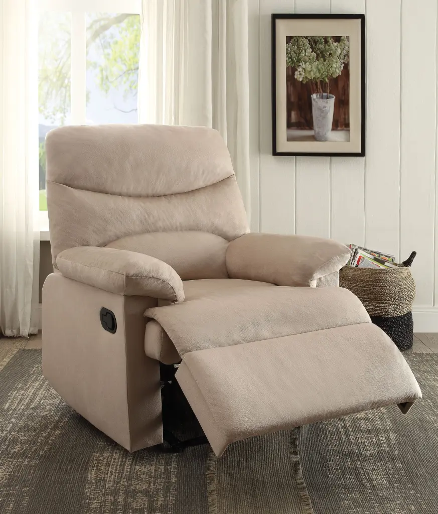 Beige Recliner Pillow Top Arm - Manual Handle Metal Living Room Chair furniture max
