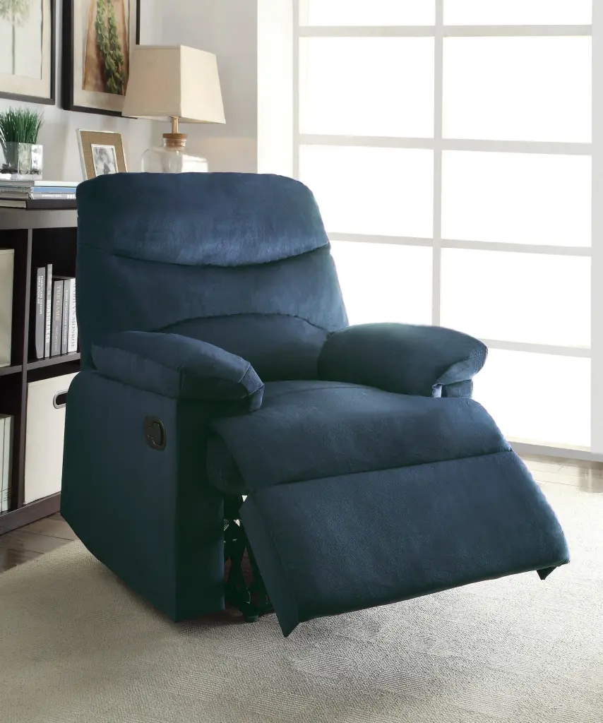Blue Recliner Pillow Top Arm Manual Handle Metal Frame furniture max