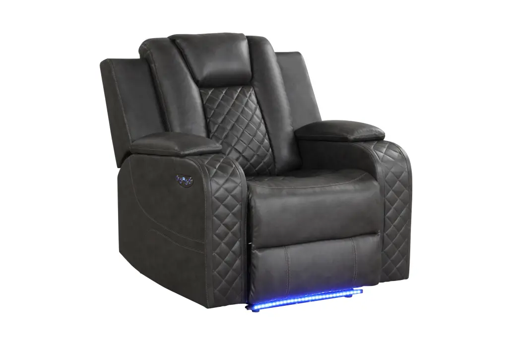 Benz LED Power Recliner Chair Faux Leather Gray Grey galaxy home furnishings