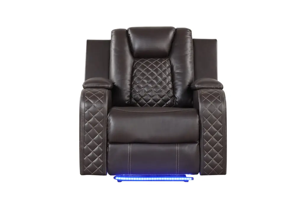 Benz LED & Power Recliner Chair Made Faux Leather Brown galaxy home furnishings