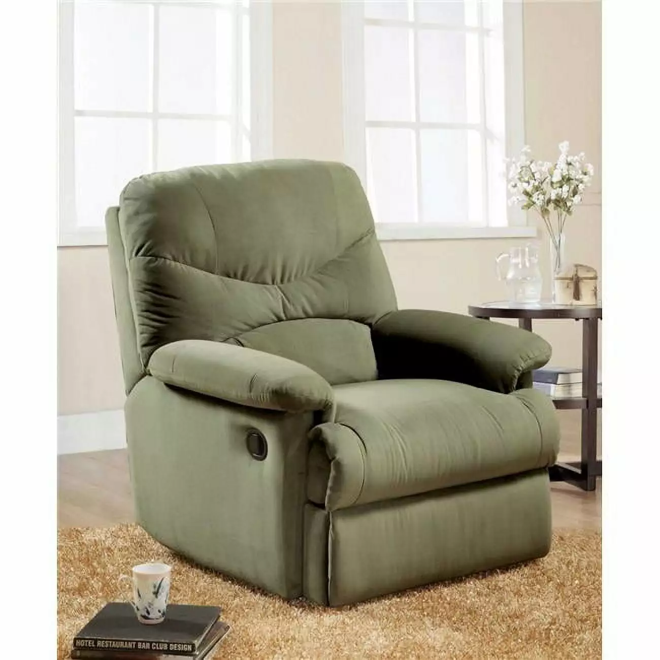 HomeRoots 35 Inch Sage Microfiber Recliner Motion Function