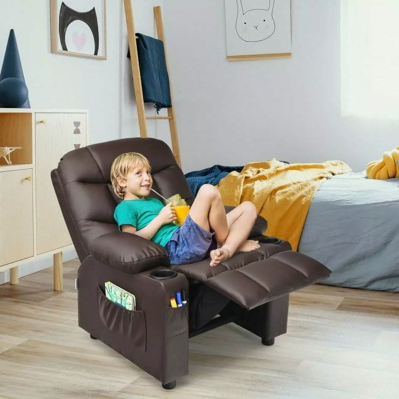 Kids Recliner Chair Cup Holders and Side Pockets Ultimate Relaxation Hooya Imp.& Exp.