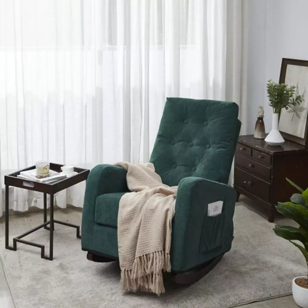 Antique Green Accent Chair TV Chair High Back Lazy Recliner Comfortable Fabric Leisure Sofa Hypeshops
