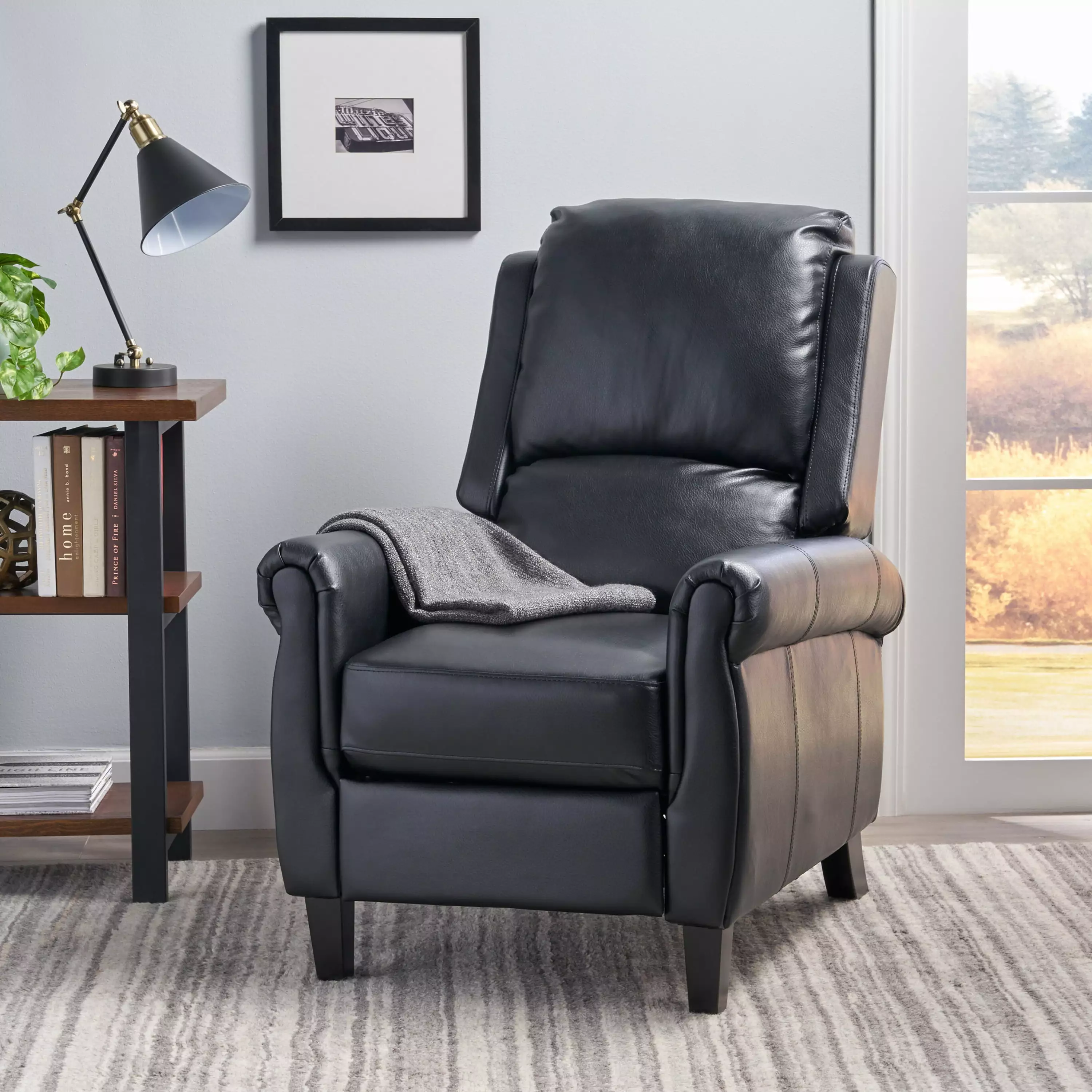 Recliner Black Pu Leather Push Back Recliner Chair Jamini