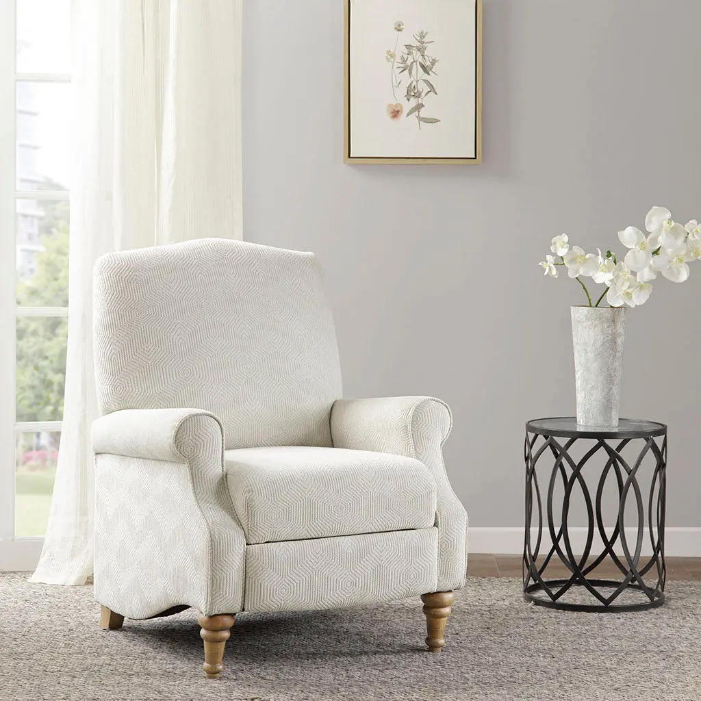 Push Back Recliner Ivory Polyester Comfortable Living Room Chair jla