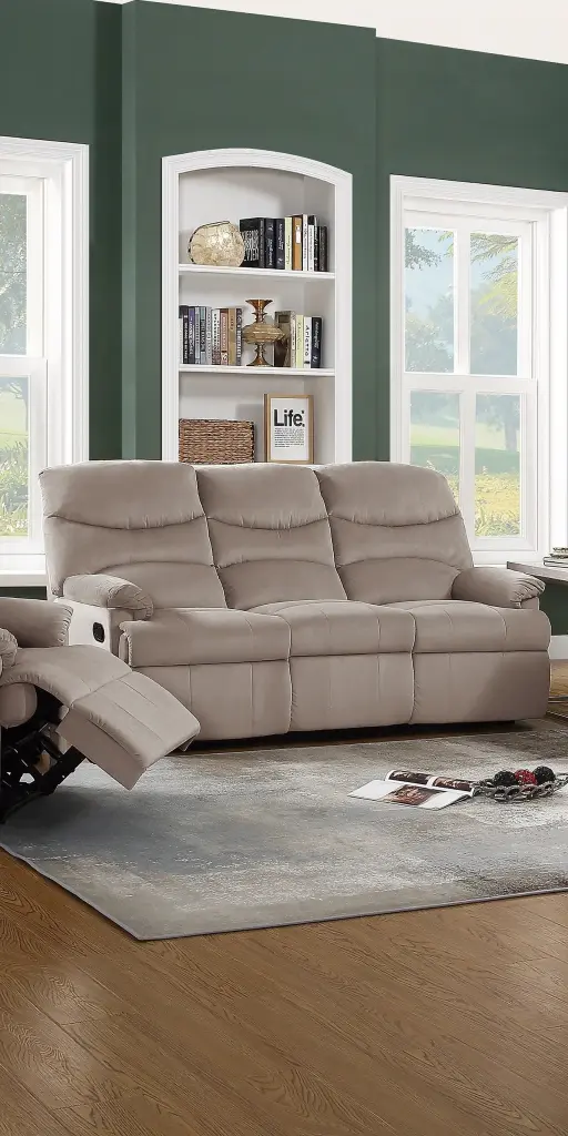 Opulent Velvet Light Brown Color 3 Seater Manual Recliner Sofa Couch kanepe