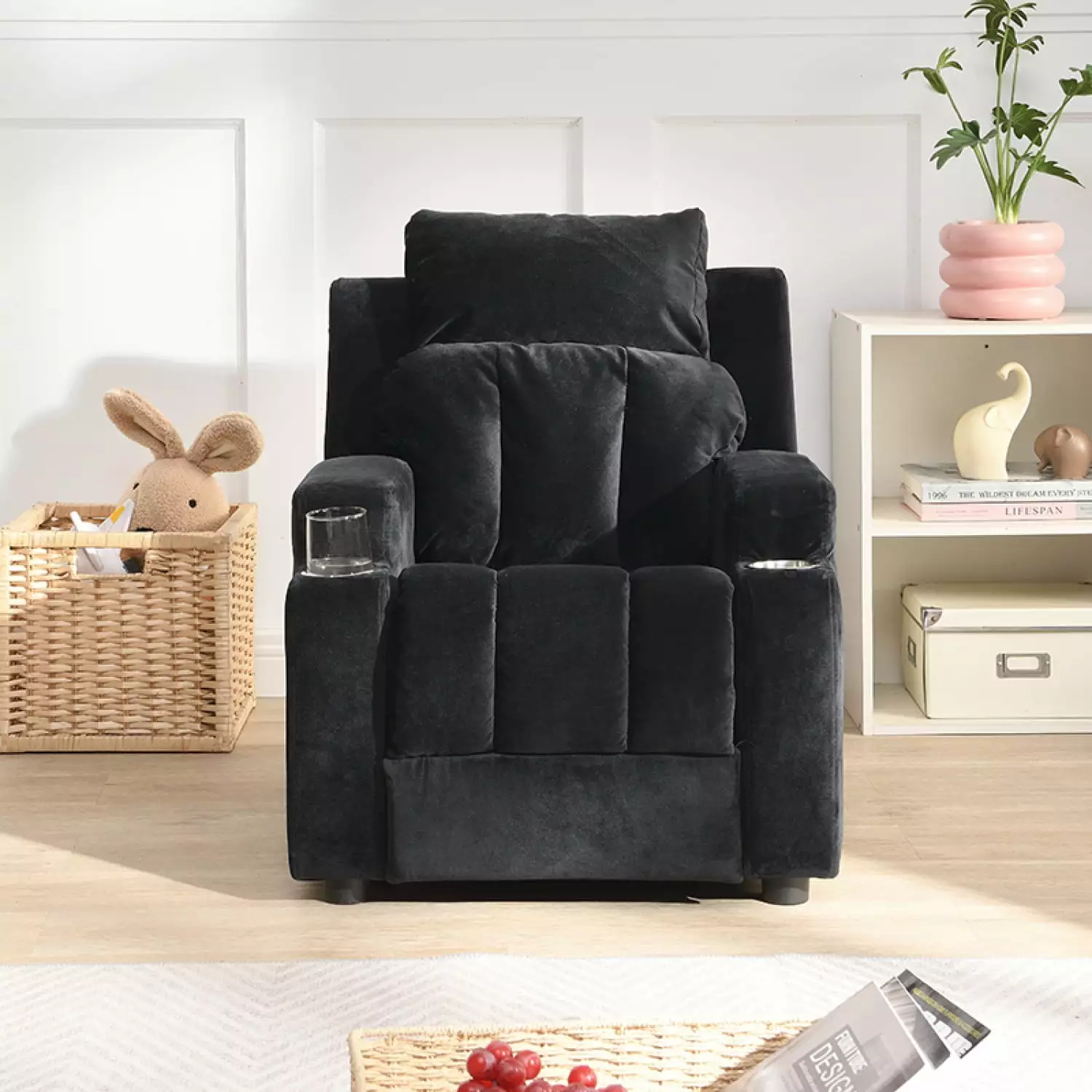 Miekor Kids Velvet Recliner Chair Cup Holders Footrest and Headrest BS1282