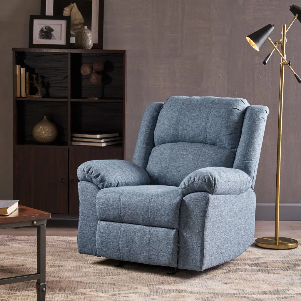 37.5 Inch Wide Manual Glider Quality Recliner Navy Blue Fabric nh-ocean furniture