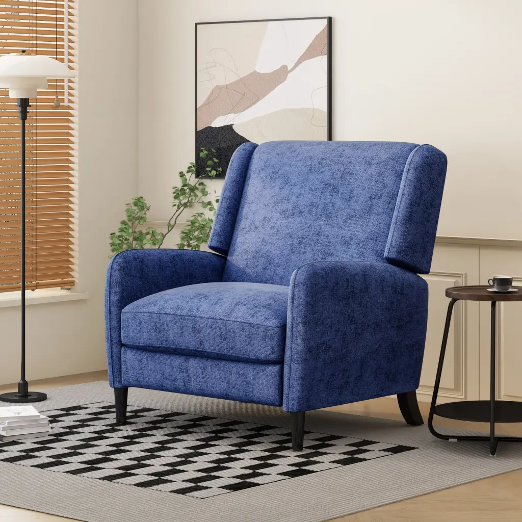 Oversized Textured Fabric Push Support Recliner Navy Blue And Dark Brown nh-ocean furniture