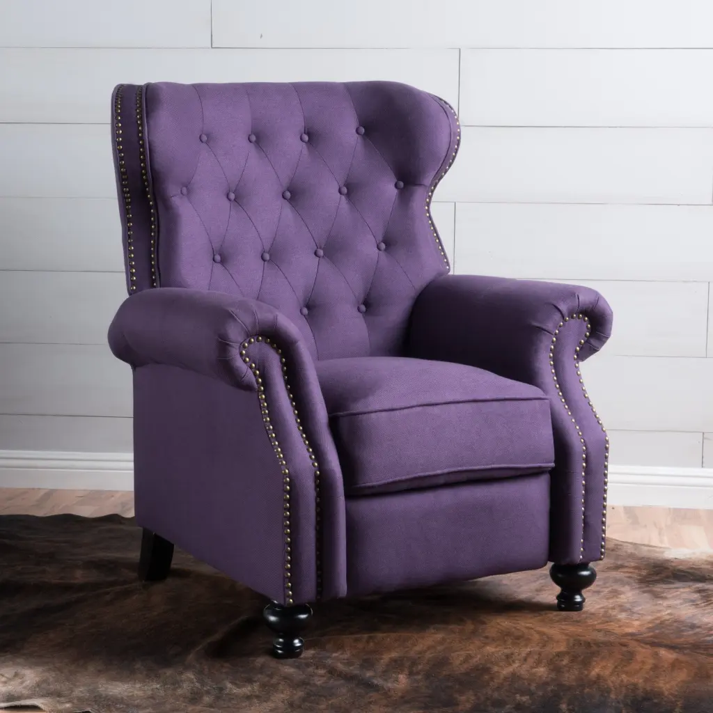 Plum Accented Push Back Recliner Chair Rolled Arms nh-ocean furniture