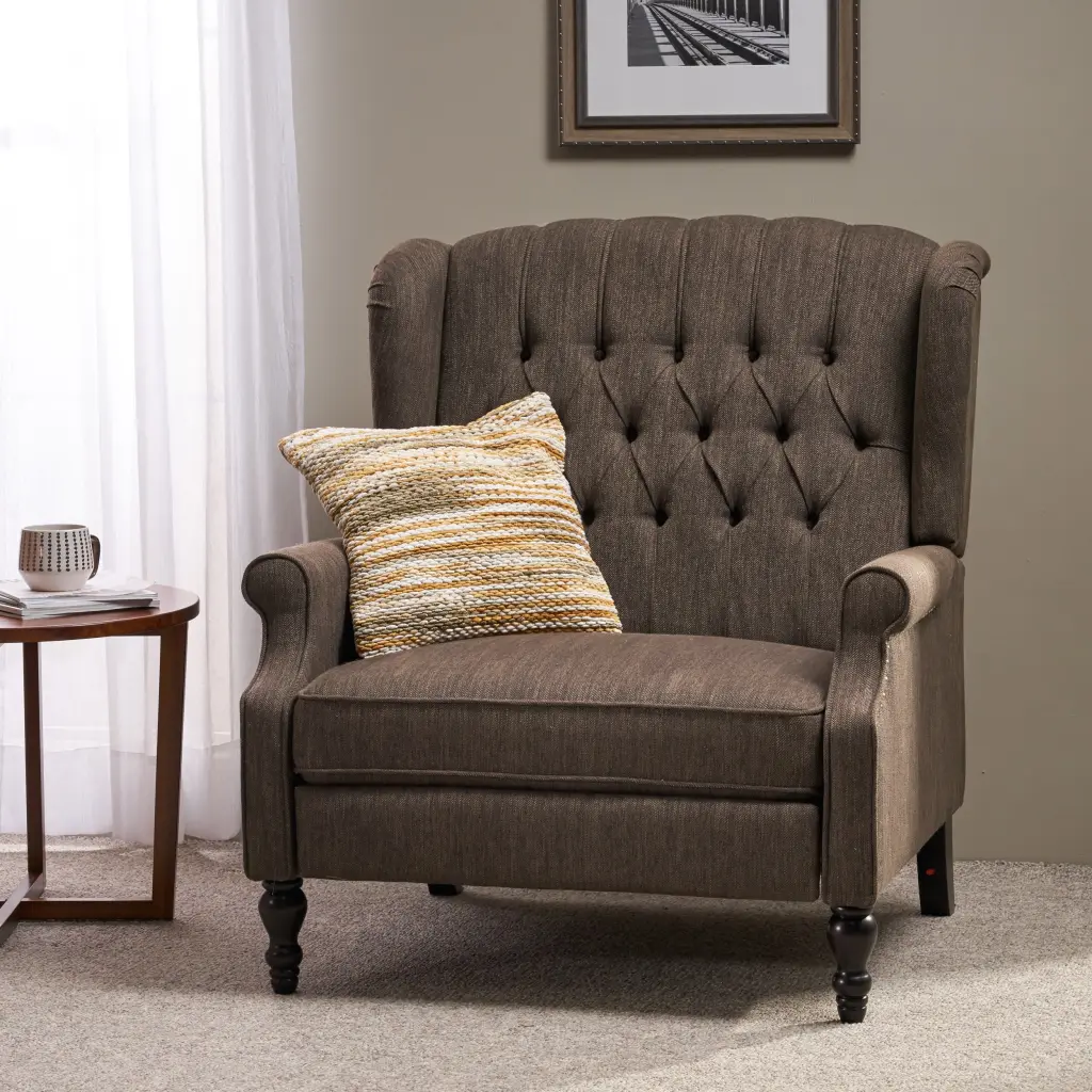 One And Half Seater Brown Fabric Recliner Chair Living Room Furniture nh-sunfay