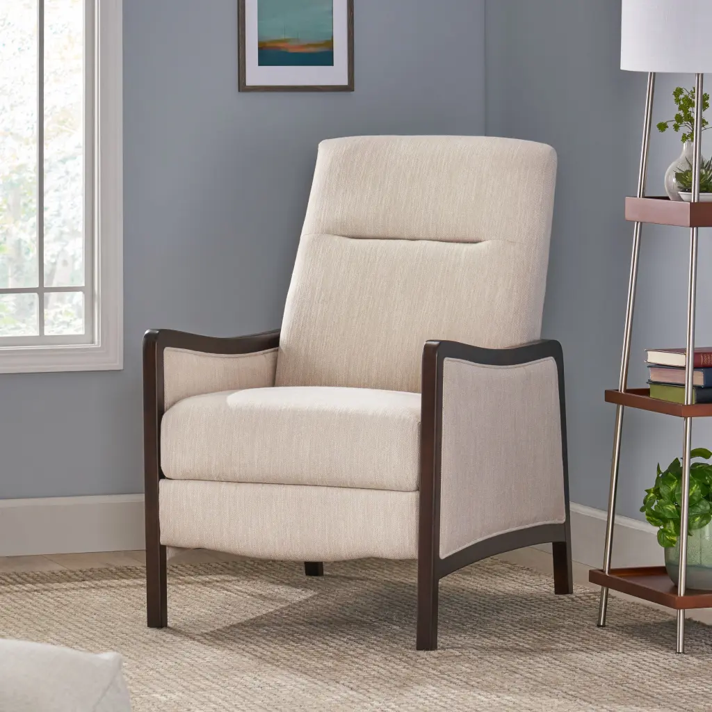 Recliner Chair Beige Fabric Comfortable Living Room Lounge Chair Ottoman nh-sunfay