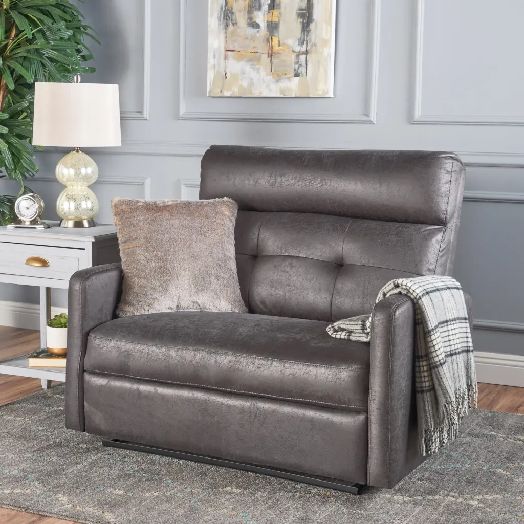 Recliner Chair Double Seats, Slate Microfiber Upholstered Living Room Furniture nh-sunfay