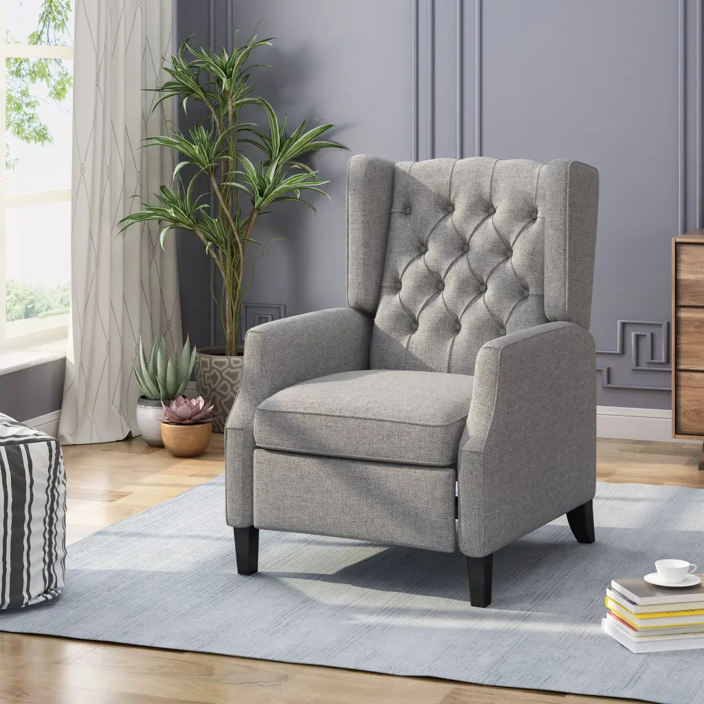 Recliner Chair Grey Fabric Upholstered nh-sunfay