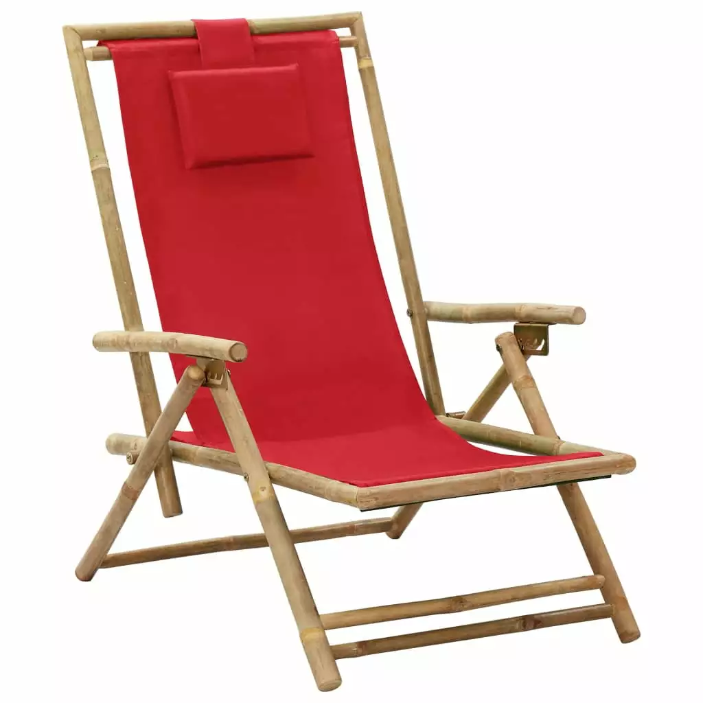 Red Bamboo and Fabric Reclining Relaxing Chair Living Room Ocervd