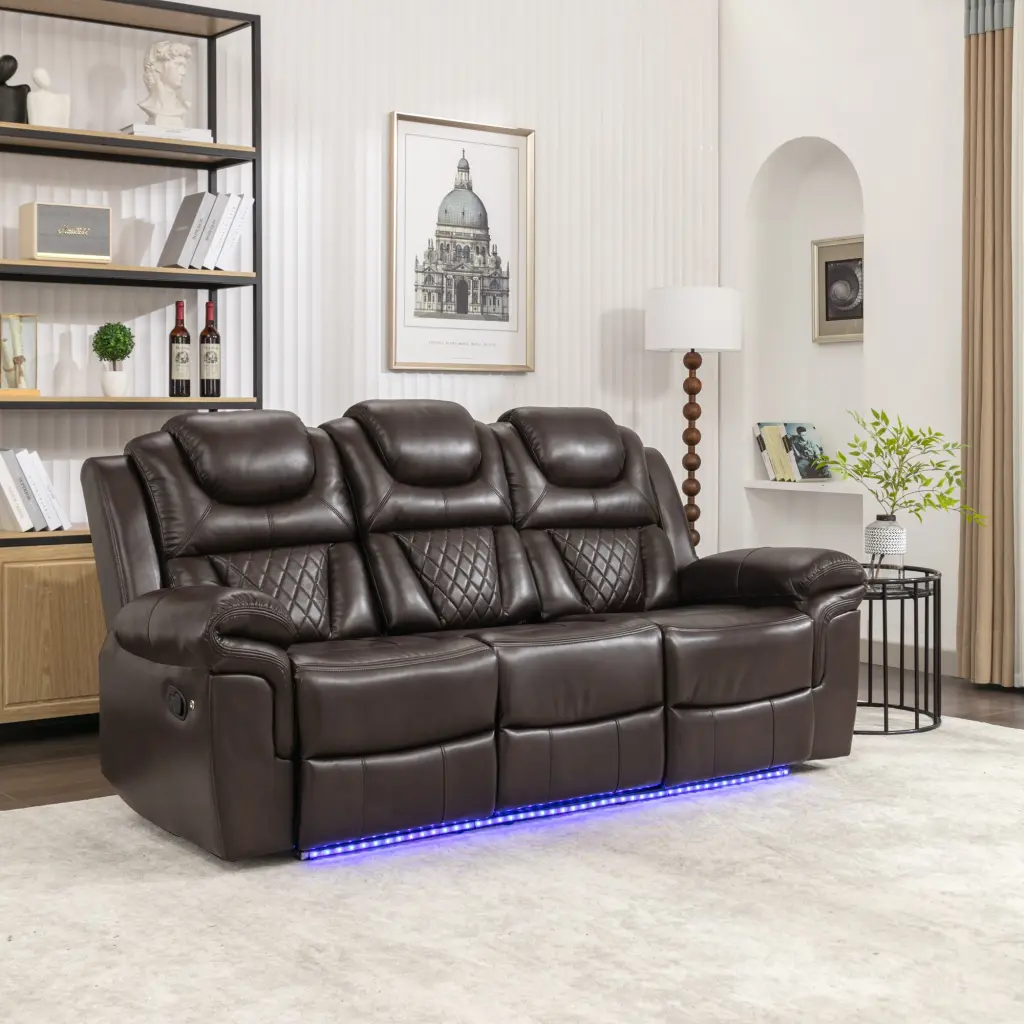 Home Theater Seating Manual Recliner Chair Center Console And LED Lighting rnb