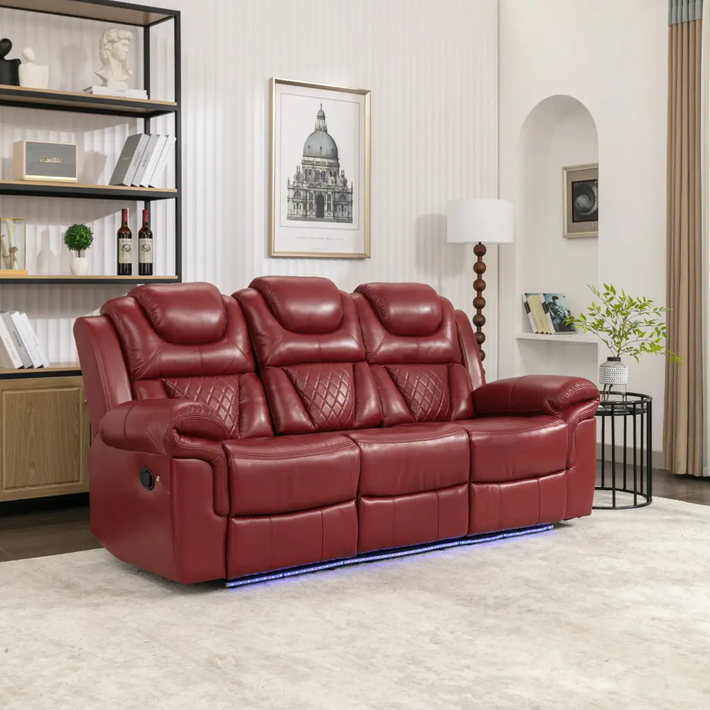 Home Theater Seating Manual Recliner Chair Center Console And LED Lighting rnb